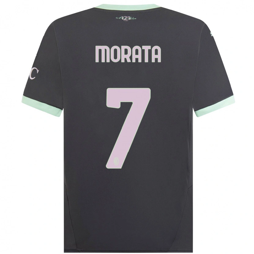 Danxen Barn Álvaro Morata #7 Grå Tredje Sett Drakt Trøye 2024/25 Skjorter T-Skjorte