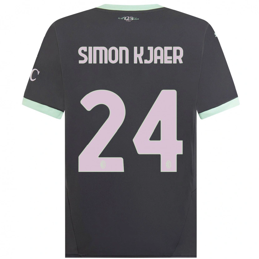 Danxen Barn Simon Kjaer #24 Grå Tredje Sett Drakt Trøye 2024/25 Skjorter T-Skjorte