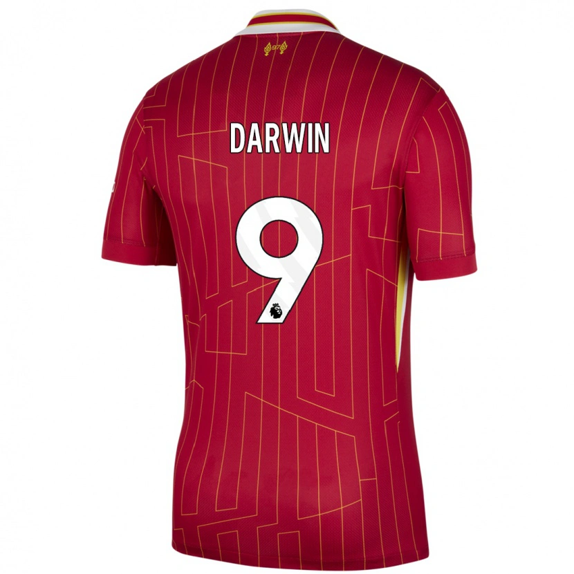 Danxen Mann Darwin Núñez #9 Rød Gul Hvit Hjemmetrøye Drakt Trøye 2024/25 Skjorter T-Skjorte