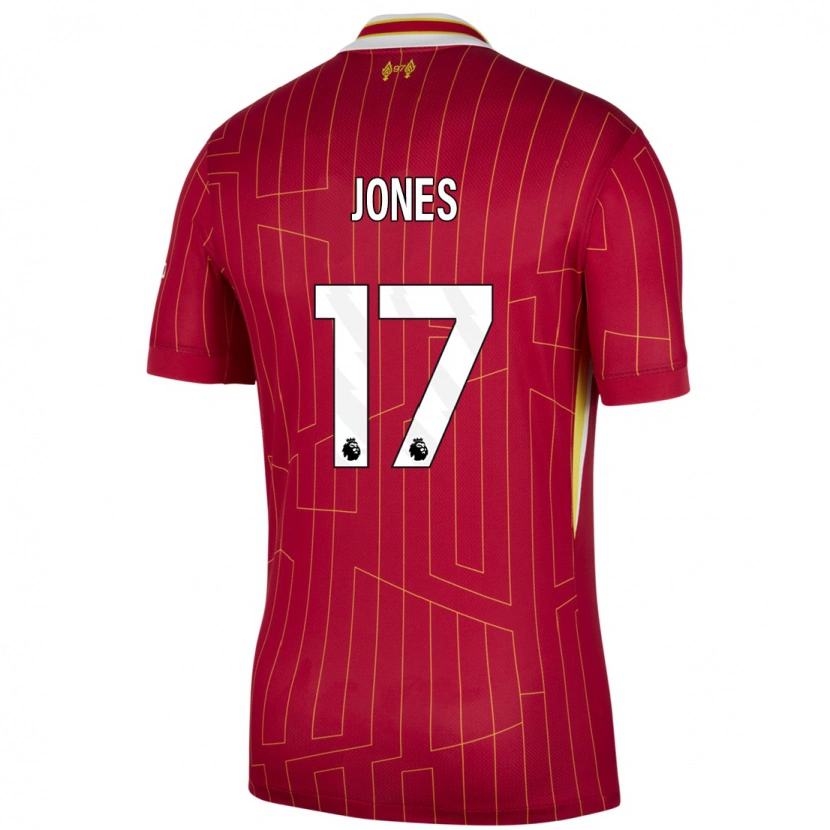 Danxen Mann Curtis Jones #17 Rød Gul Hvit Hjemmetrøye Drakt Trøye 2024/25 Skjorter T-Skjorte