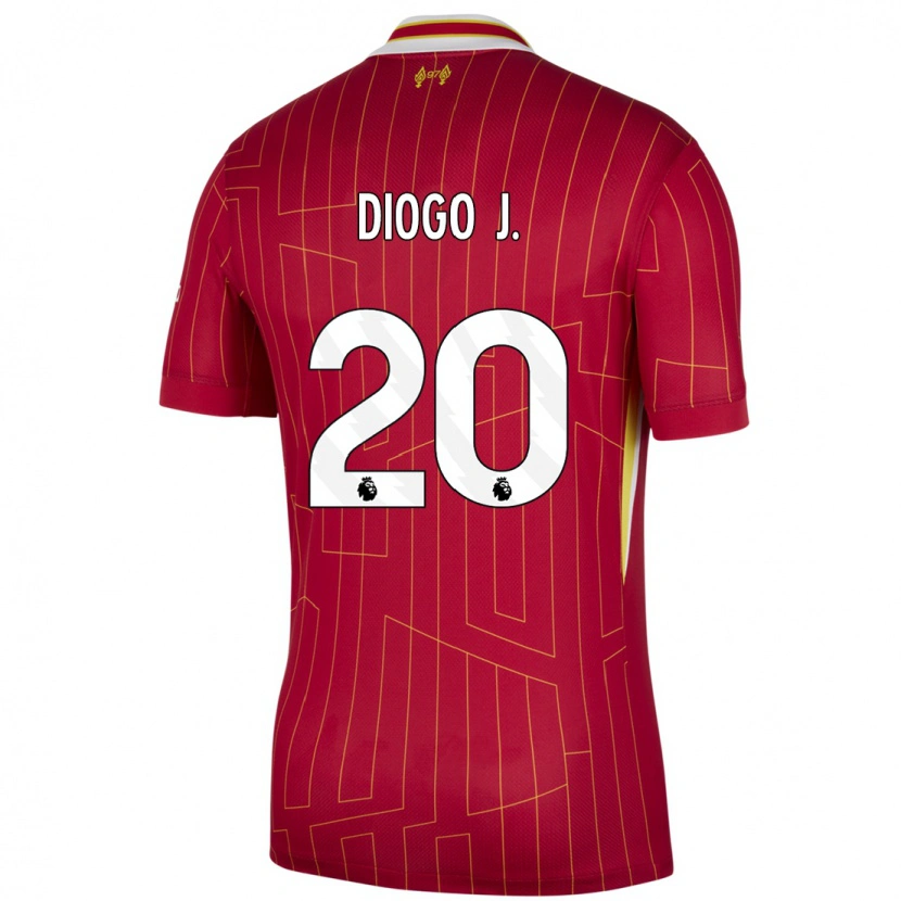Danxen Mann Diogo Jota #20 Rød Gul Hvit Hjemmetrøye Drakt Trøye 2024/25 Skjorter T-Skjorte