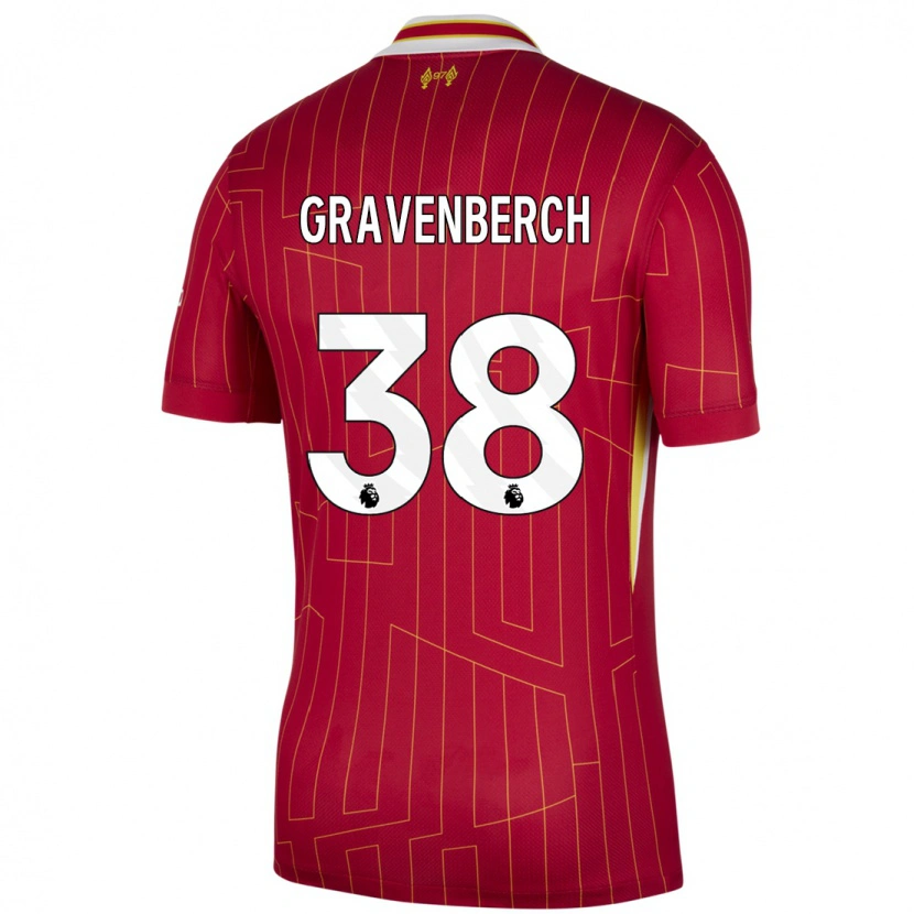 Danxen Mann Ryan Gravenberch #38 Rød Gul Hvit Hjemmetrøye Drakt Trøye 2024/25 Skjorter T-Skjorte
