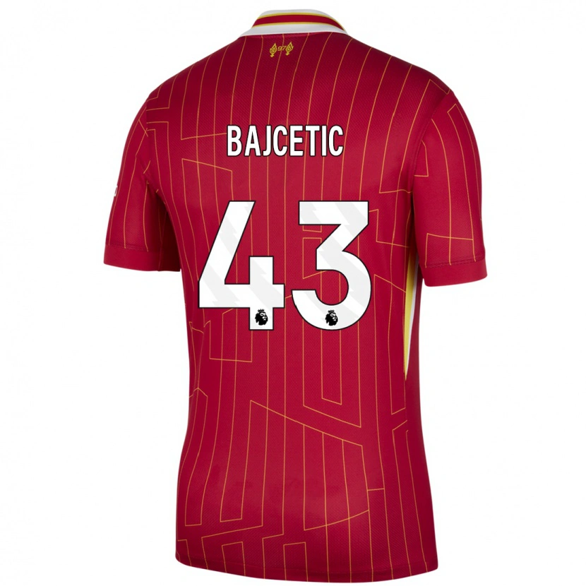 Danxen Mann Stefan Bajcetic #43 Rød Gul Hvit Hjemmetrøye Drakt Trøye 2024/25 Skjorter T-Skjorte