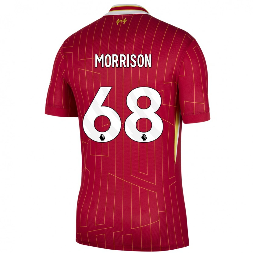 Danxen Mann Kieran Morrison #68 Rød Gul Hvit Hjemmetrøye Drakt Trøye 2024/25 Skjorter T-Skjorte