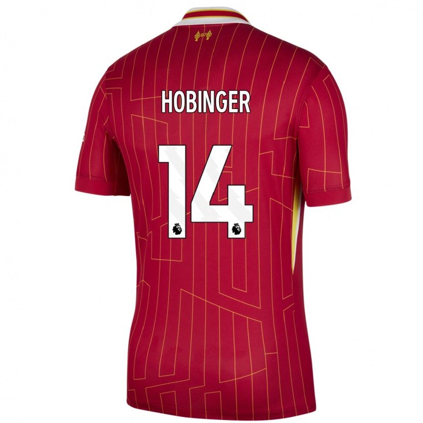Danxen Mann Marie Höbinger #14 Rød Gul Hvit Hjemmetrøye Drakt Trøye 2024/25 Skjorter T-Skjorte