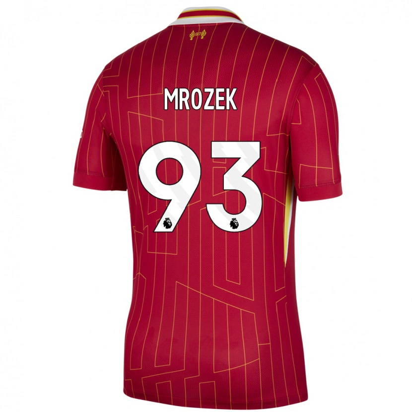 Danxen Mann Fabian Mrozek #93 Rød Gul Hvit Hjemmetrøye Drakt Trøye 2024/25 Skjorter T-Skjorte