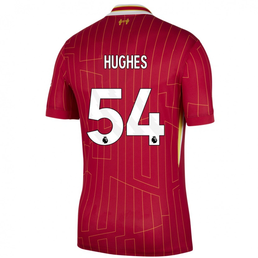 Danxen Mann Liam Hughes #54 Rød Gul Hvit Hjemmetrøye Drakt Trøye 2024/25 Skjorter T-Skjorte