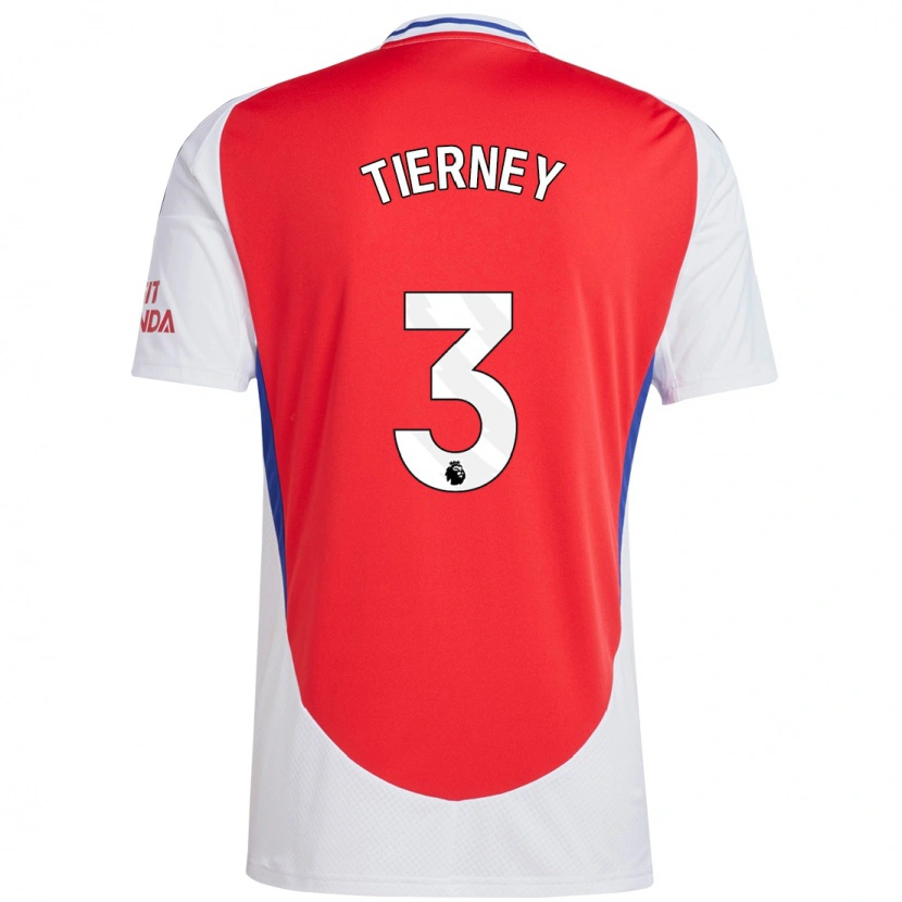 Danxen Mann Kieran Tierney #3 Rød Hvit Hjemmetrøye Drakt Trøye 2024/25 Skjorter T-Skjorte