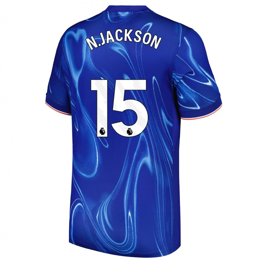 Danxen Mann Nicolas Jackson #15 Blå Hvit Hjemmetrøye Drakt Trøye 2024/25 Skjorter T-Skjorte