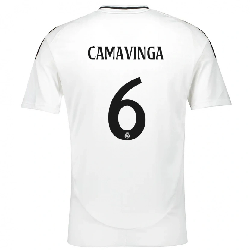 Danxen Mann Eduardo Camavinga #6 Hvit Hjemmetrøye Drakt Trøye 2024/25 Skjorter T-Skjorte