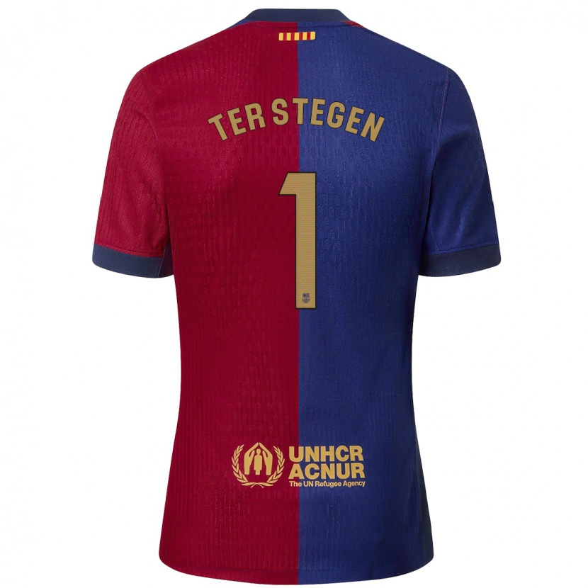 Danxen Mann Marc-André Ter Stegen #1 Blå Rød Hjemmetrøye Drakt Trøye 2024/25 Skjorter T-Skjorte
