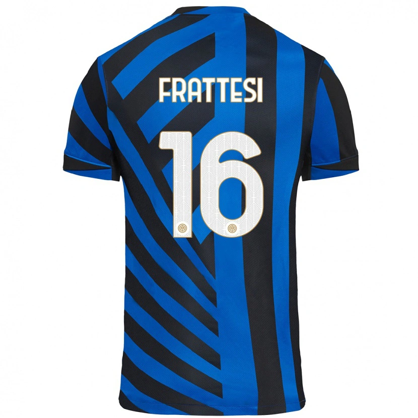 Danxen Mann Davide Frattesi #16 Blå Svart Hjemmetrøye Drakt Trøye 2024/25 Skjorter T-Skjorte