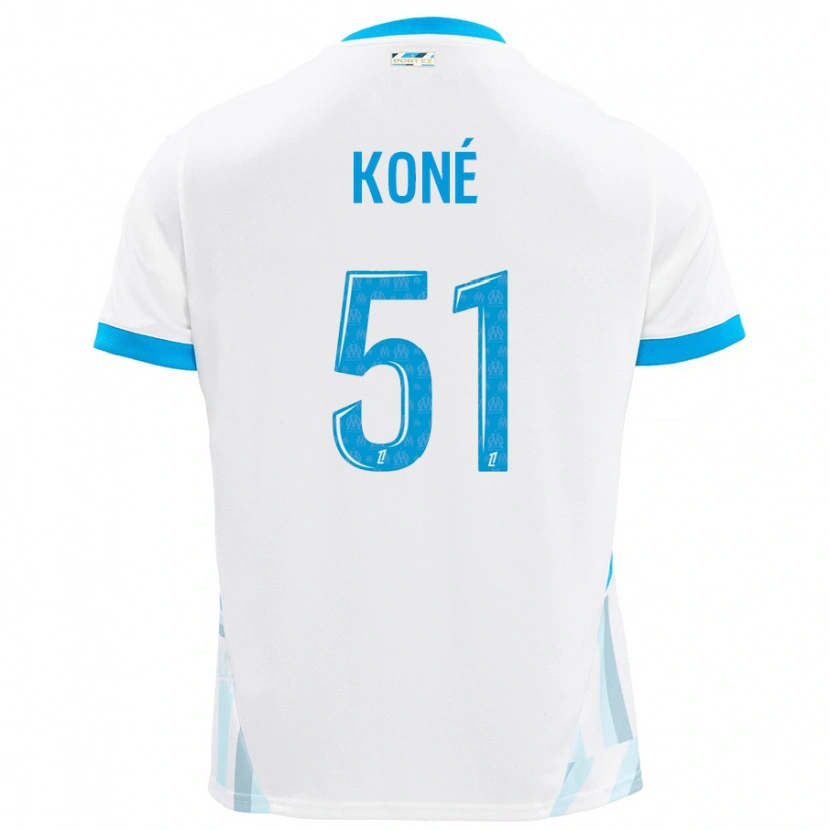 Danxen Mann Ismaël Koné #51 Hvit Himmelblå Hjemmetrøye Drakt Trøye 2024/25 Skjorter T-Skjorte