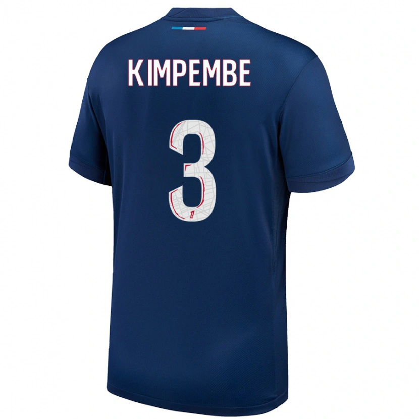 Danxen Mann Presnel Kimpembe #3 Marineblå Hvit Hjemmetrøye Drakt Trøye 2024/25 Skjorter T-Skjorte