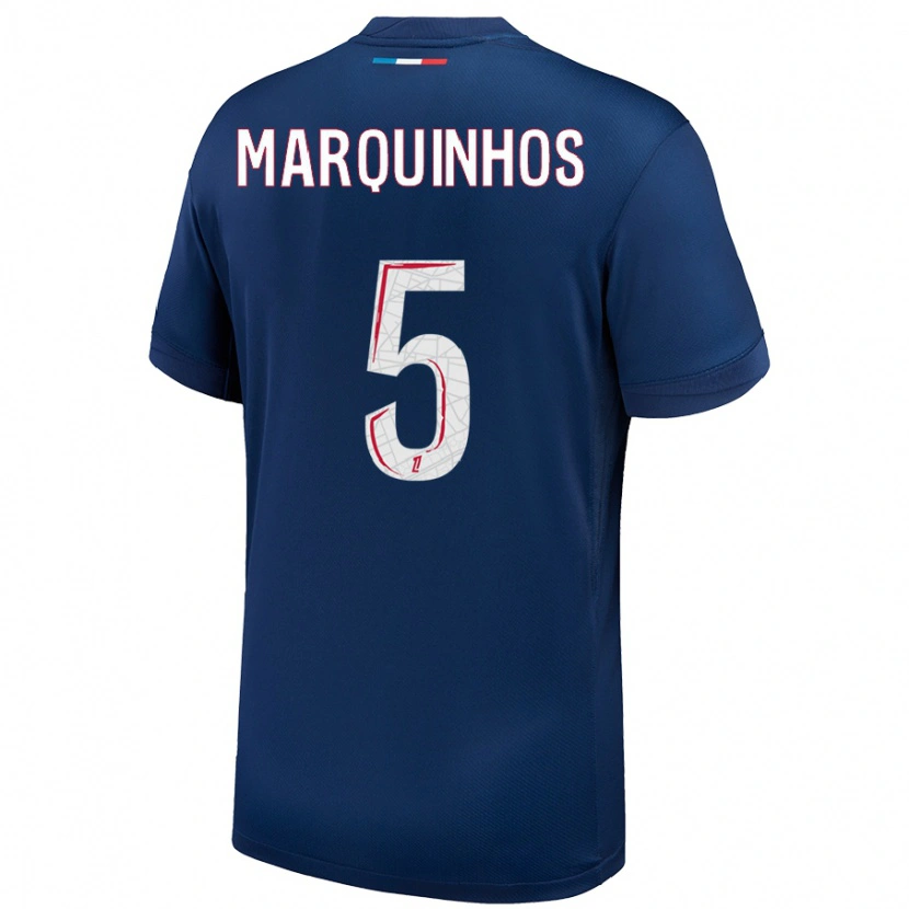 Danxen Mann Marquinhos #5 Marineblå Hvit Hjemmetrøye Drakt Trøye 2024/25 Skjorter T-Skjorte