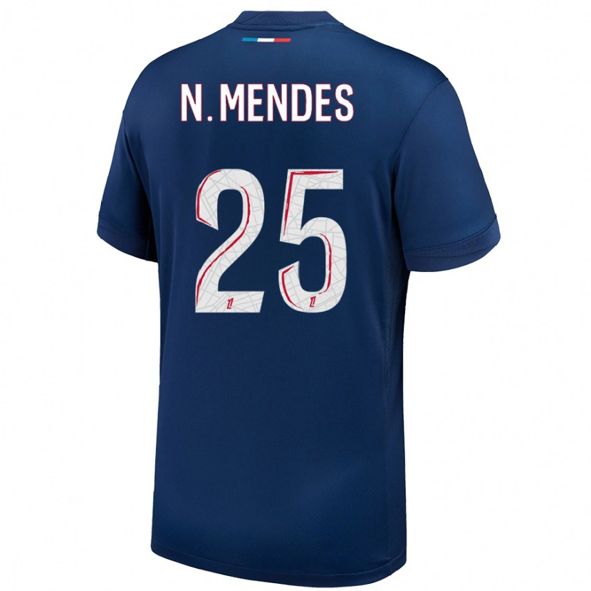 Danxen Mann Nuno Mendes #25 Marineblå Hvit Hjemmetrøye Drakt Trøye 2024/25 Skjorter T-Skjorte