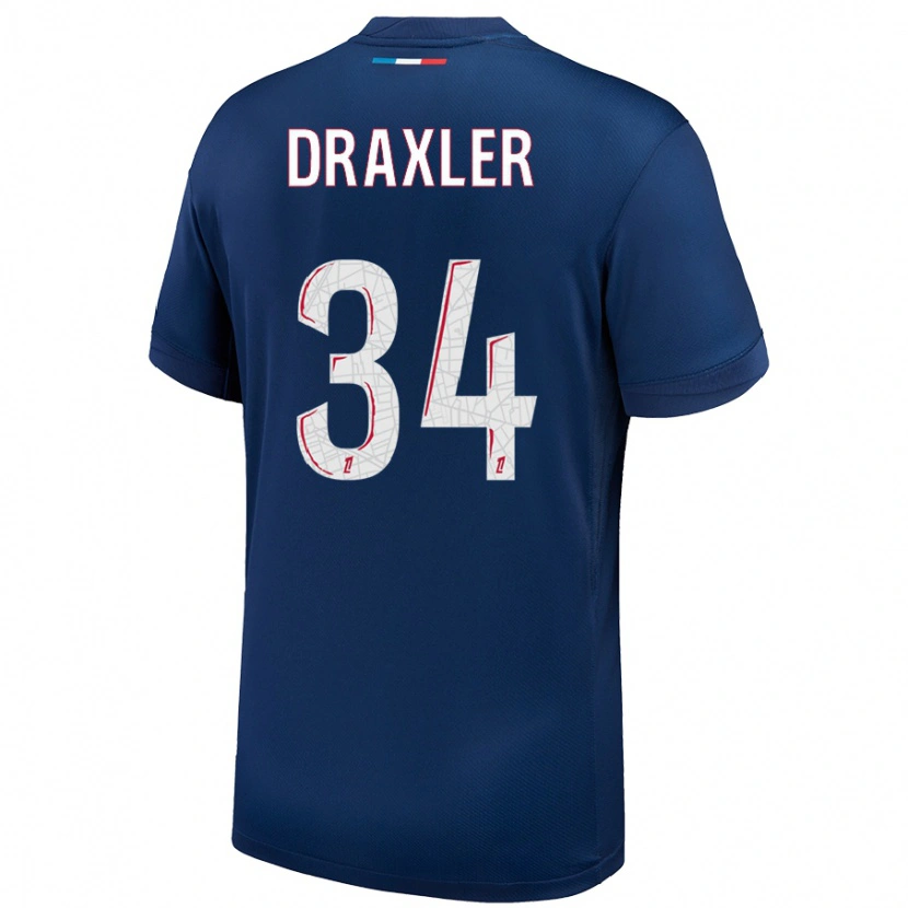 Danxen Mann Julian Draxler #34 Marineblå Hvit Hjemmetrøye Drakt Trøye 2024/25 Skjorter T-Skjorte