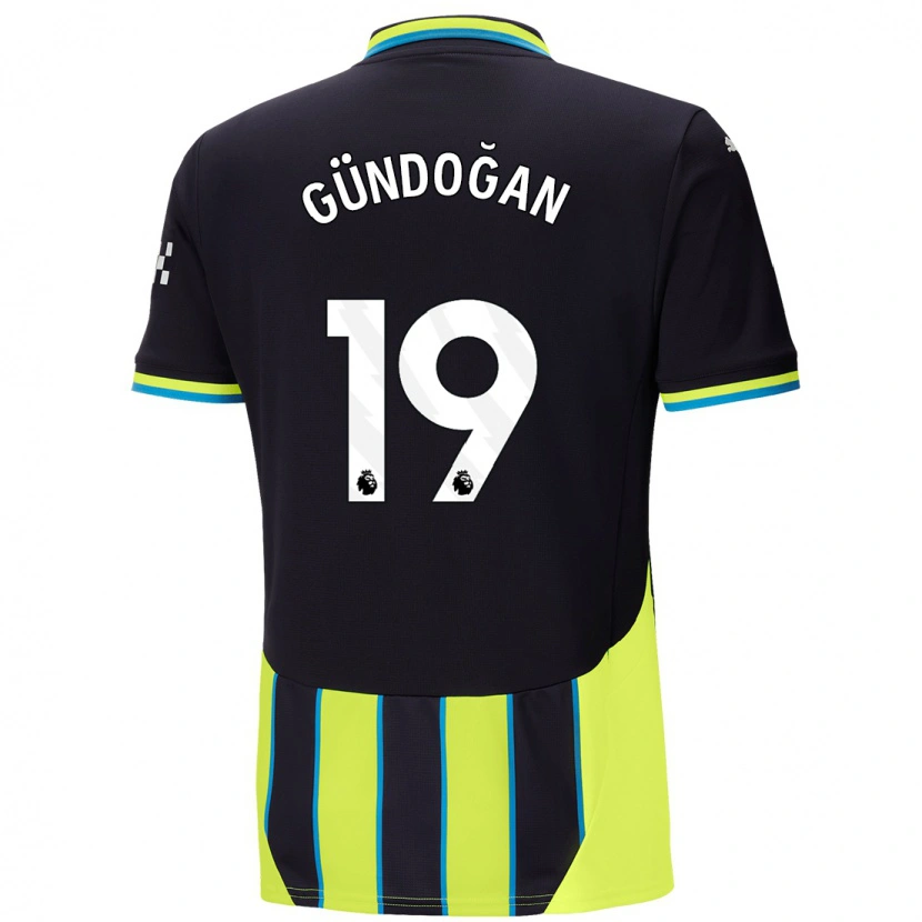 Danxen Mann İlkay Gündoğan #19 Blå Gul Bortetrøye Drakt Trøye 2024/25 Skjorter T-Skjorte