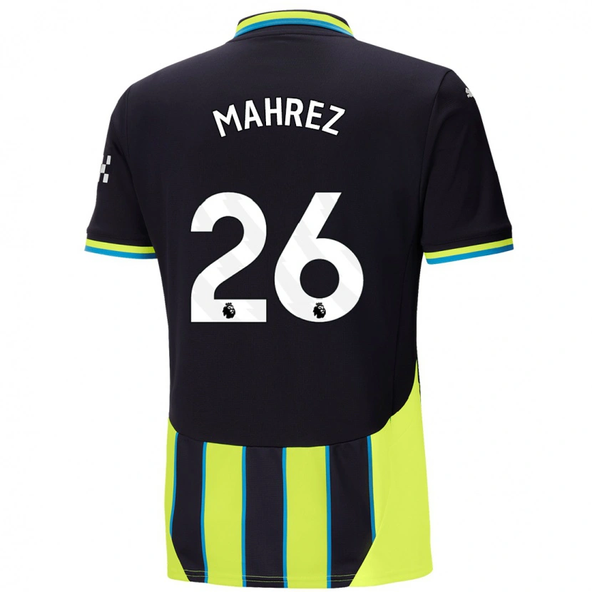 Danxen Mann Riyad Mahrez #26 Blå Gul Bortetrøye Drakt Trøye 2024/25 Skjorter T-Skjorte