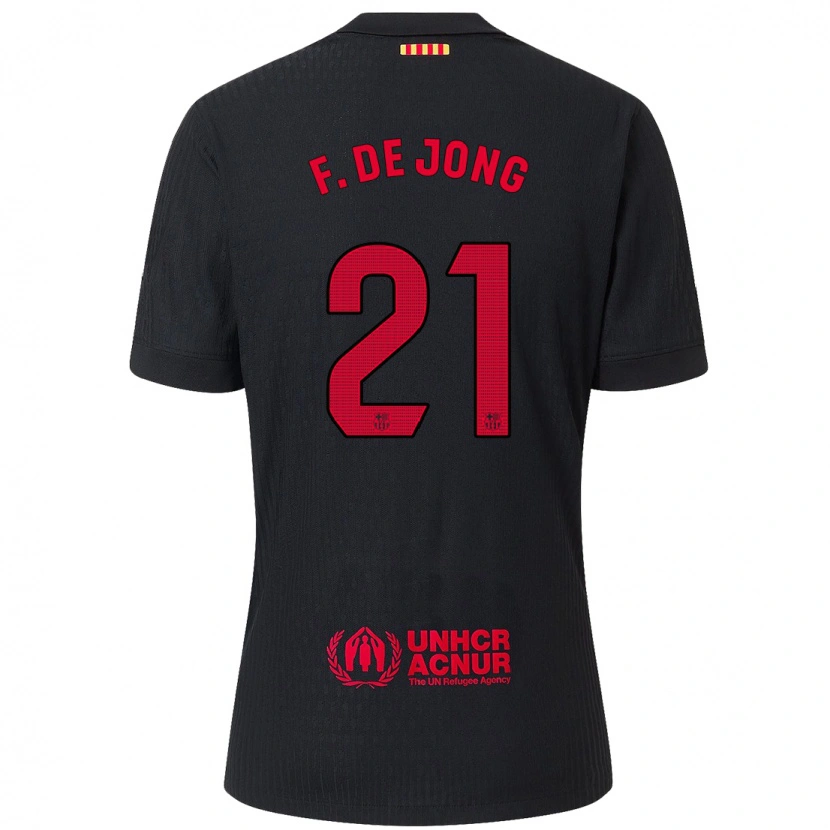 Danxen Mann Frenkie De Jong #21 Svart Rød Bortetrøye Drakt Trøye 2024/25 Skjorter T-Skjorte