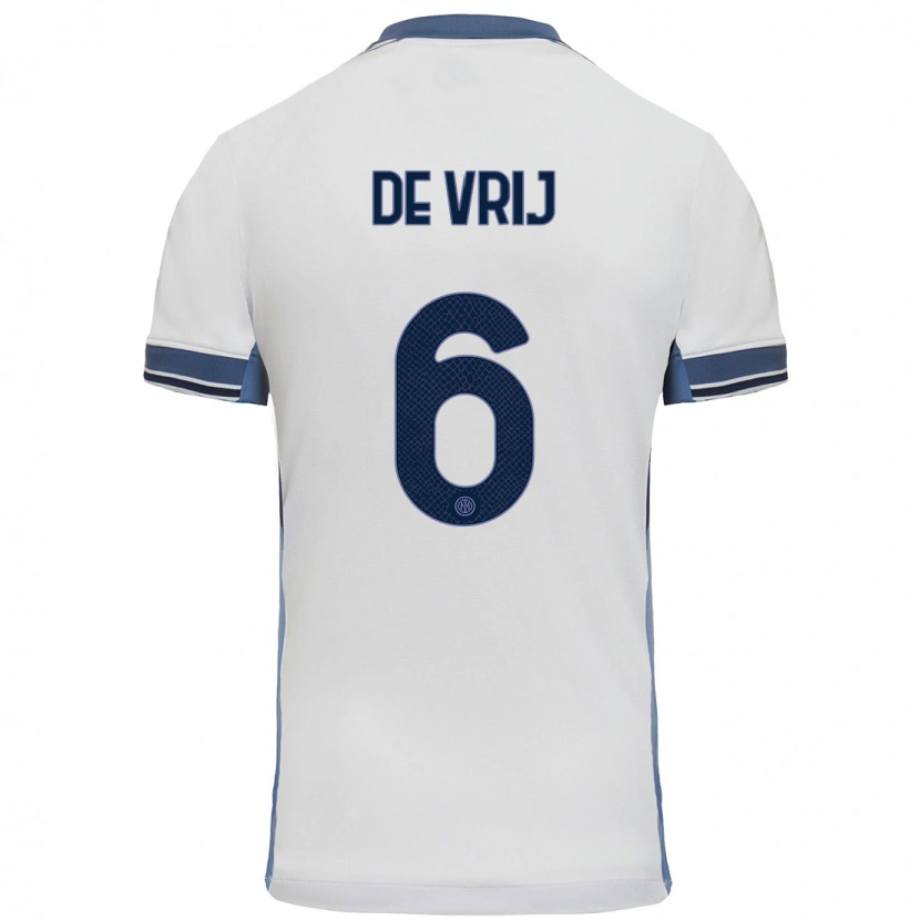 Danxen Mann Stefan De Vrij #6 Hvit Grå Bortetrøye Drakt Trøye 2024/25 Skjorter T-Skjorte