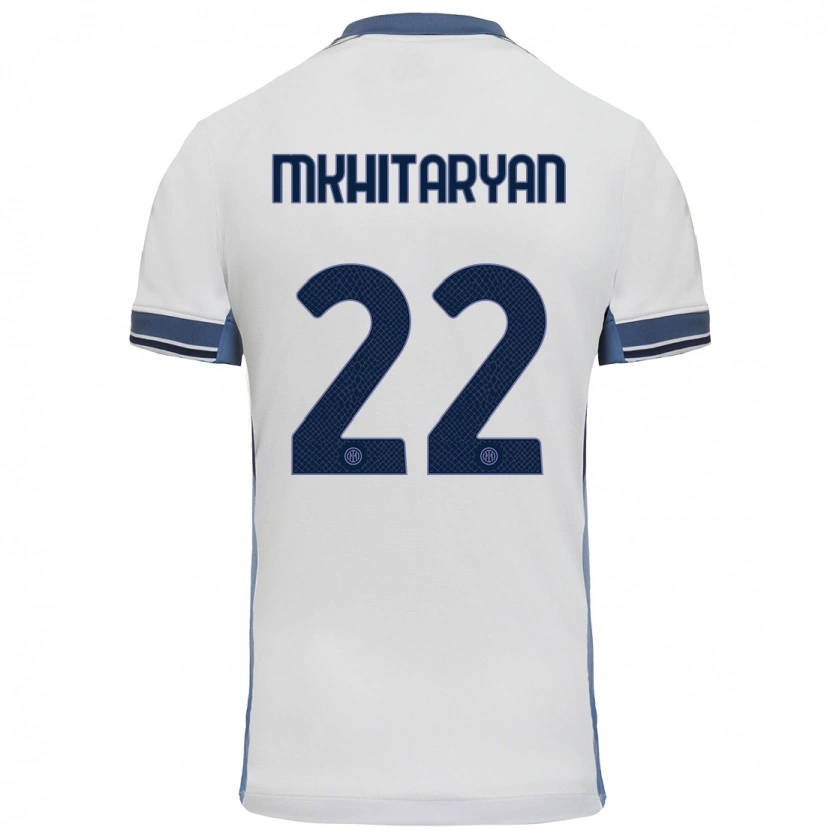 Danxen Mann Henrikh Mkhitaryan #22 Hvit Grå Bortetrøye Drakt Trøye 2024/25 Skjorter T-Skjorte