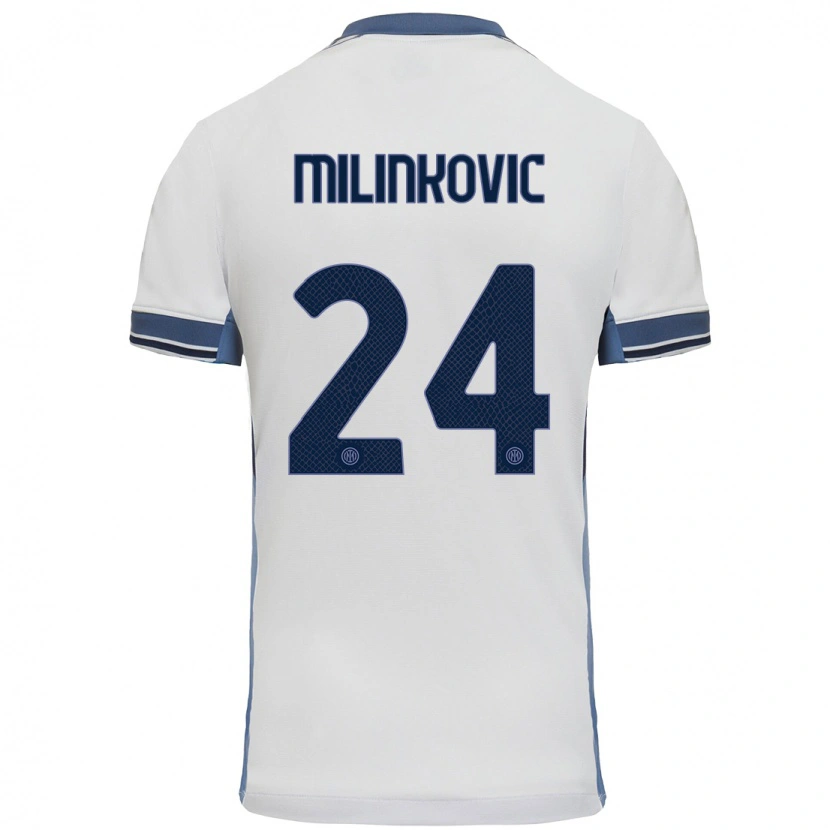 Danxen Mann Marija Milinković #24 Hvit Grå Bortetrøye Drakt Trøye 2024/25 Skjorter T-Skjorte