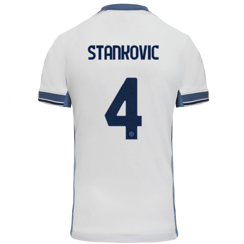 Danxen Mann Aleksandar Stankovic #4 Hvit Grå Bortetrøye Drakt Trøye 2024/25 Skjorter T-Skjorte