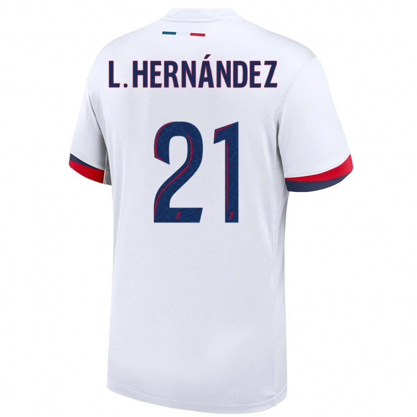 Danxen Mann Lucas Hernández #21 Hvit Blå Rød Bortetrøye Drakt Trøye 2024/25 Skjorter T-Skjorte