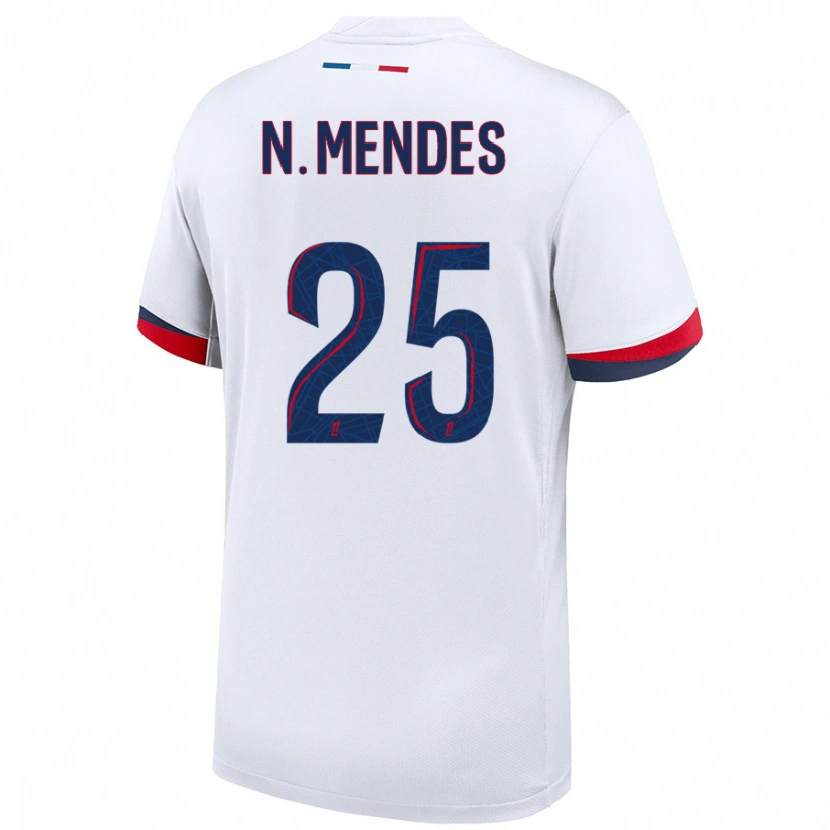 Danxen Mann Nuno Mendes #25 Hvit Blå Rød Bortetrøye Drakt Trøye 2024/25 Skjorter T-Skjorte