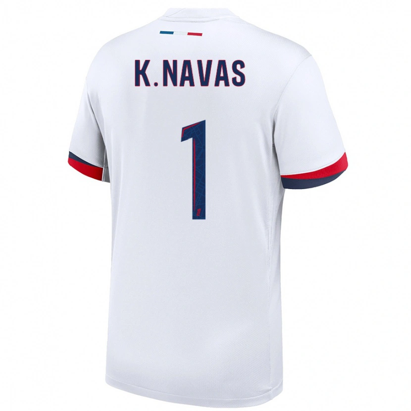 Danxen Mann Keylor Navas #1 Hvit Blå Rød Bortetrøye Drakt Trøye 2024/25 Skjorter T-Skjorte