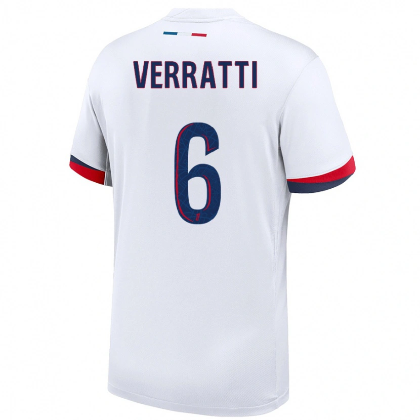 Danxen Mann Marco Verratti #6 Hvit Blå Rød Bortetrøye Drakt Trøye 2024/25 Skjorter T-Skjorte