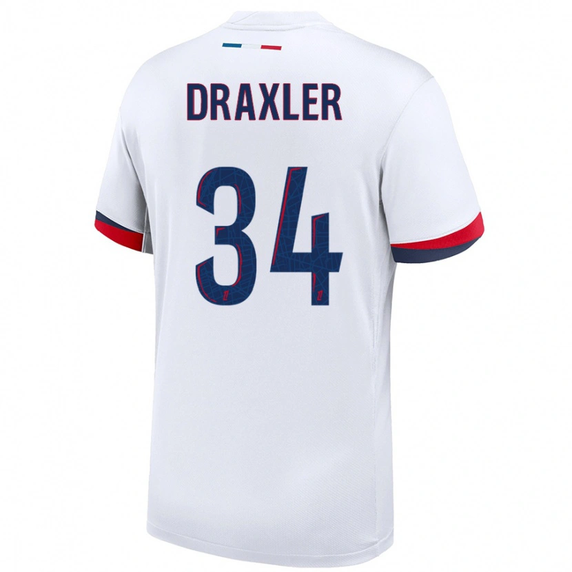 Danxen Mann Julian Draxler #34 Hvit Blå Rød Bortetrøye Drakt Trøye 2024/25 Skjorter T-Skjorte