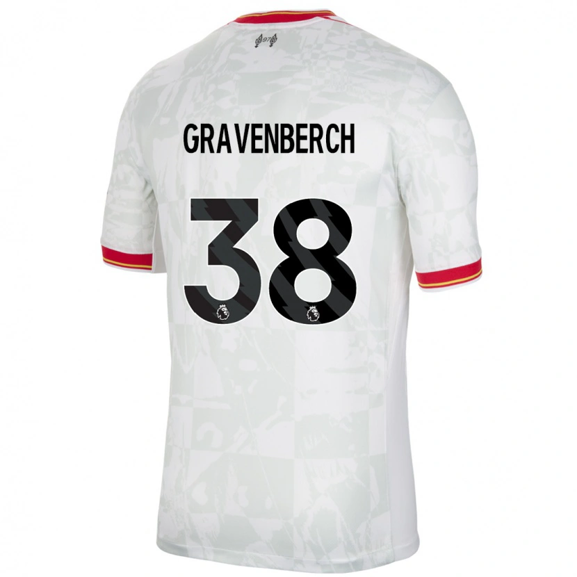 Danxen Mann Ryan Gravenberch #38 Hvit Rød Svart Tredje Sett Drakt Trøye 2024/25 Skjorter T-Skjorte