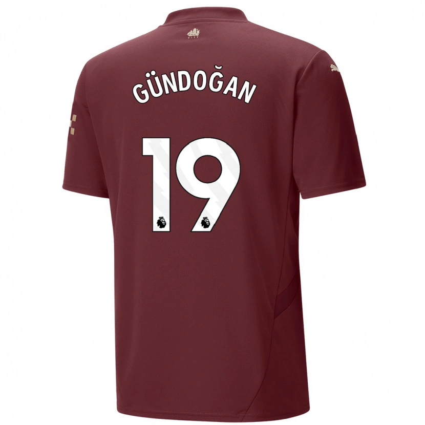 Danxen Mann İlkay Gündoğan #19 Rødbrun Tredje Sett Drakt Trøye 2024/25 Skjorter T-Skjorte