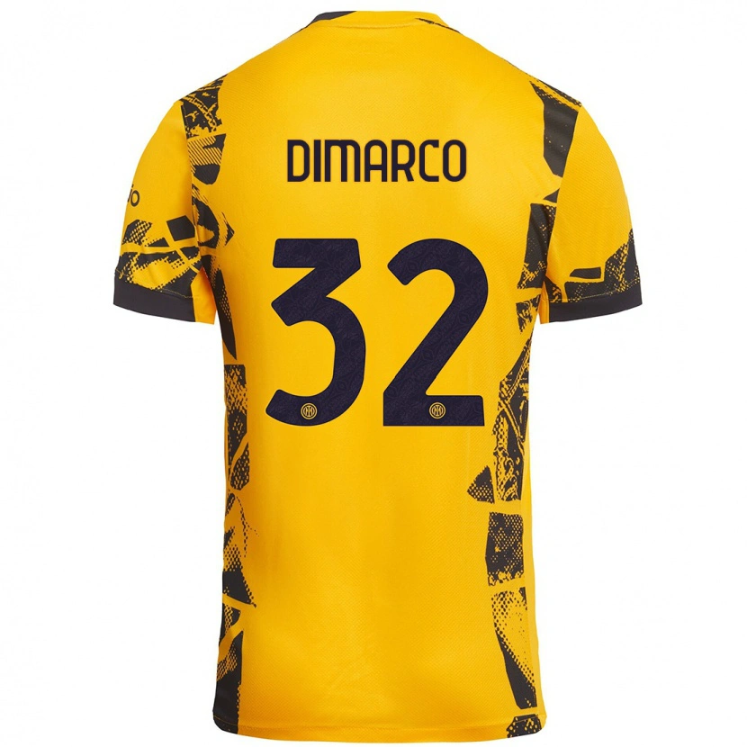 Danxen Mann Federico Dimarco #32 Gull Svart Tredje Sett Drakt Trøye 2024/25 Skjorter T-Skjorte