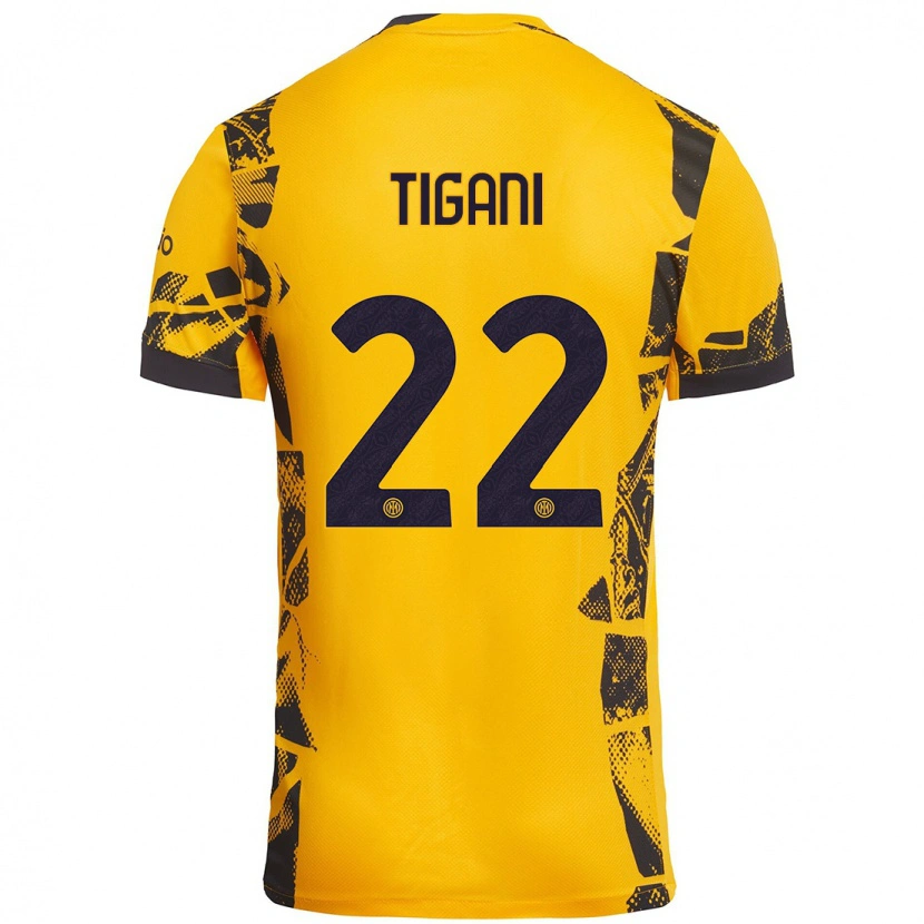 Danxen Mann Edoardo Tigani #22 Gull Svart Tredje Sett Drakt Trøye 2024/25 Skjorter T-Skjorte