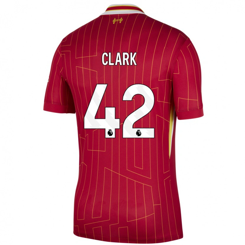 Danxen Dame Bobby Clark #42 Rød Gul Hvit Hjemmetrøye Drakt Trøye 2024/25 Skjorter T-Skjorte