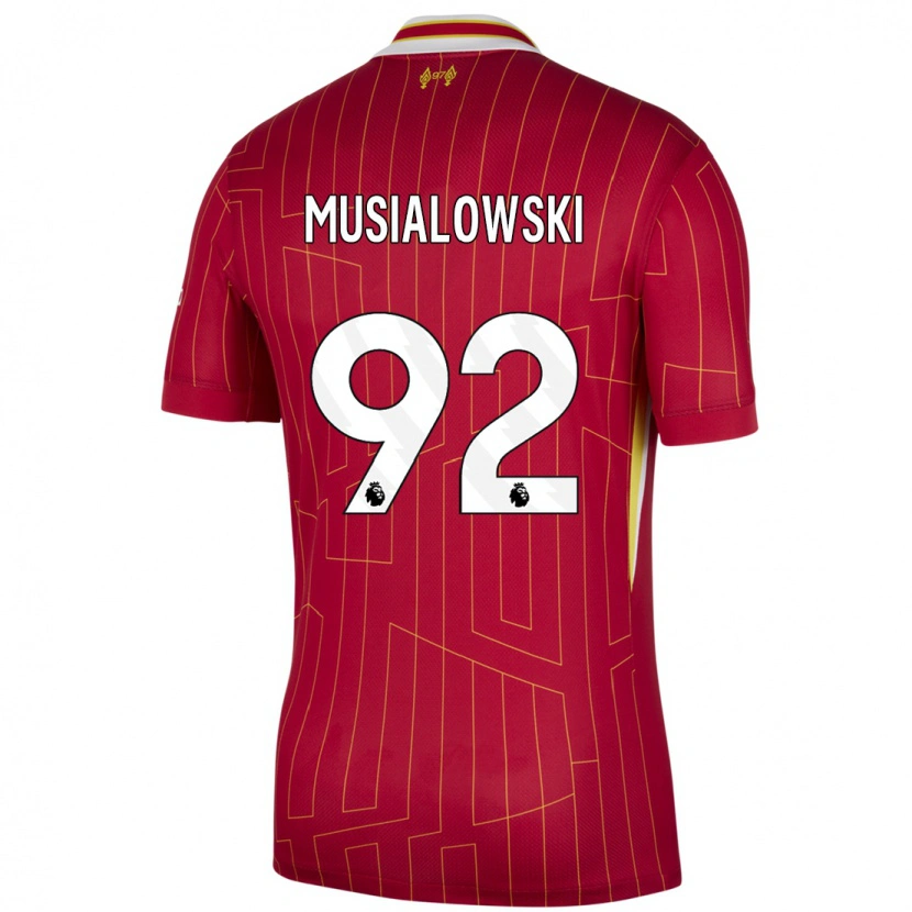 Danxen Dame Mateusz Musialowski #92 Rød Gul Hvit Hjemmetrøye Drakt Trøye 2024/25 Skjorter T-Skjorte