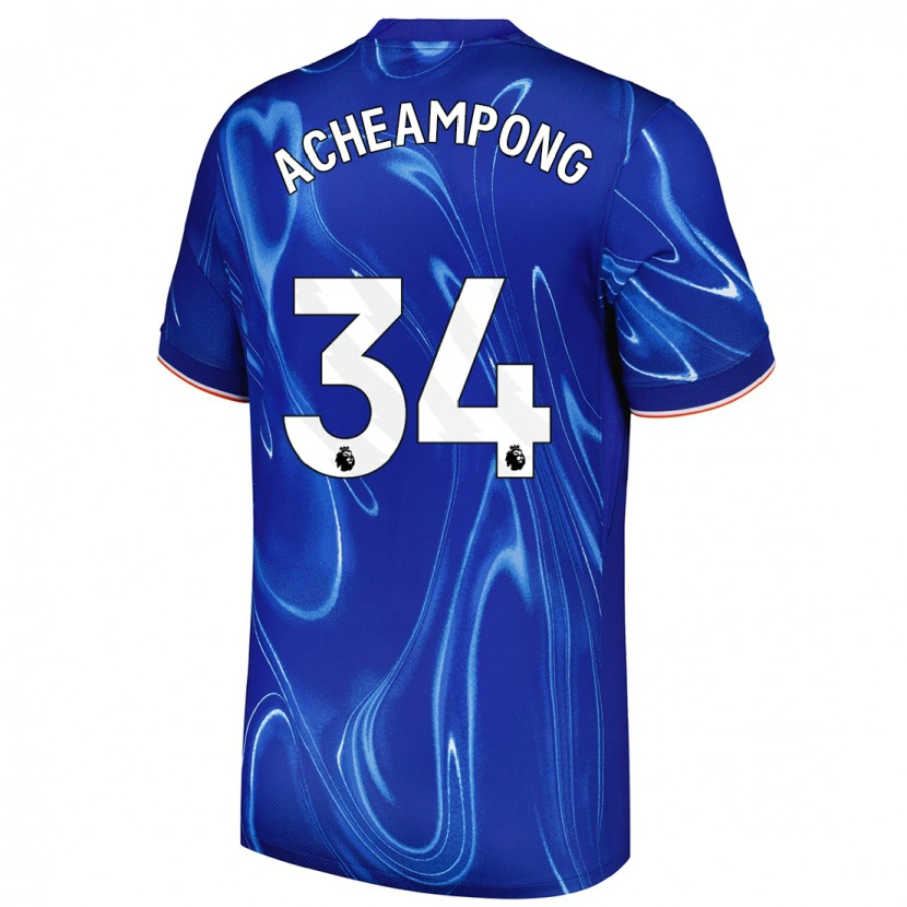 Danxen Dame Josh Acheampong #34 Blå Hvit Hjemmetrøye Drakt Trøye 2024/25 Skjorter T-Skjorte