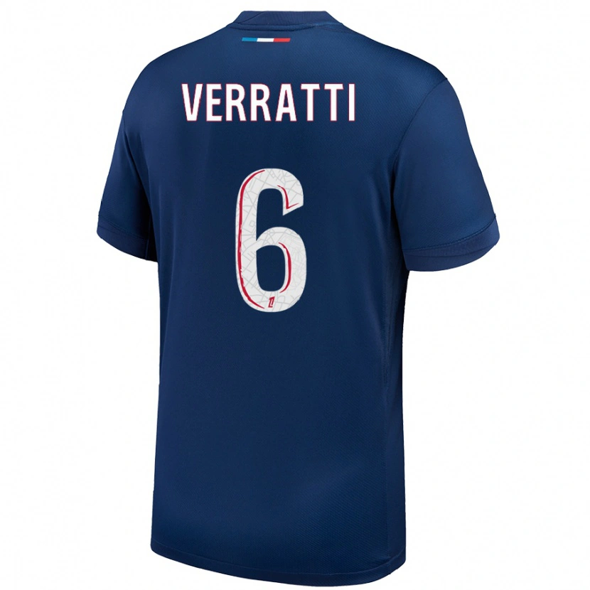 Danxen Dame Marco Verratti #6 Marineblå Hvit Hjemmetrøye Drakt Trøye 2024/25 Skjorter T-Skjorte