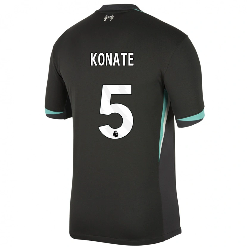 Danxen Dame Ibrahima Konaté #5 Svart Antrasitt Hvit Bortetrøye Drakt Trøye 2024/25 Skjorter T-Skjorte