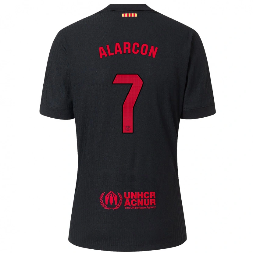 Danxen Dame Ángel Alarcón #7 Svart Rød Bortetrøye Drakt Trøye 2024/25 Skjorter T-Skjorte