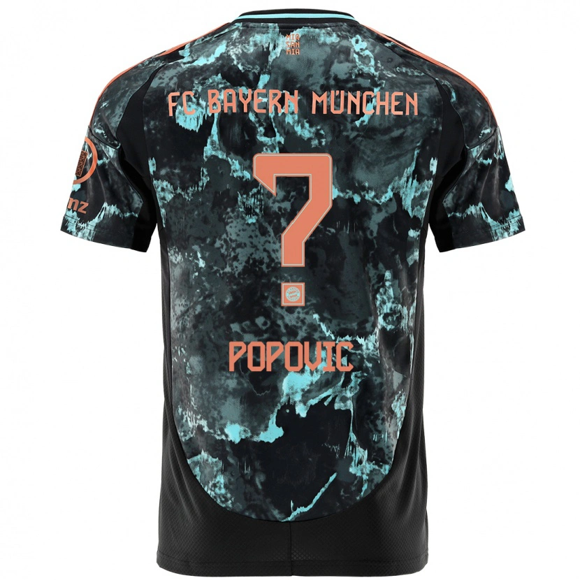 Danxen Dame Marko Popovic #0 Svart Bortetrøye Drakt Trøye 2024/25 Skjorter T-Skjorte