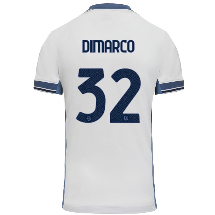 Danxen Dame Federico Dimarco #32 Hvit Grå Bortetrøye Drakt Trøye 2024/25 Skjorter T-Skjorte