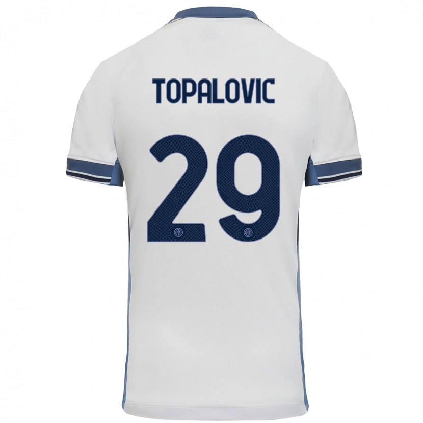 Danxen Dame Luka Topalovic #29 Hvit Grå Bortetrøye Drakt Trøye 2024/25 Skjorter T-Skjorte