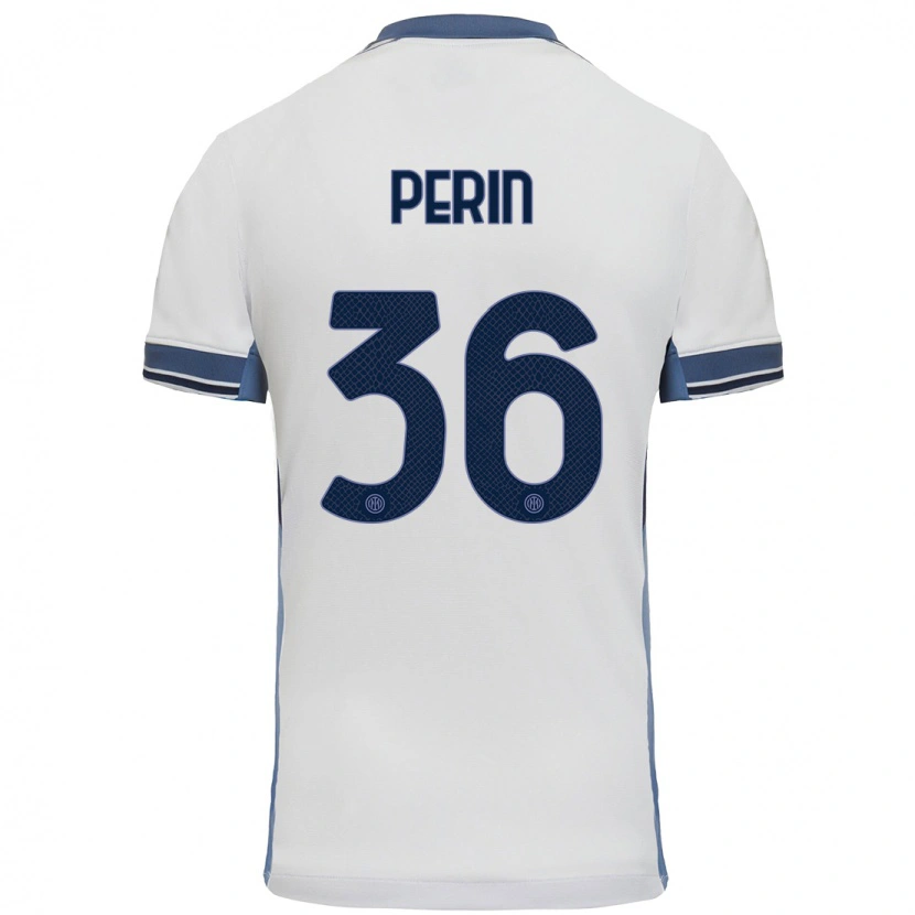 Danxen Dame Nicolo Perin #36 Hvit Grå Bortetrøye Drakt Trøye 2024/25 Skjorter T-Skjorte
