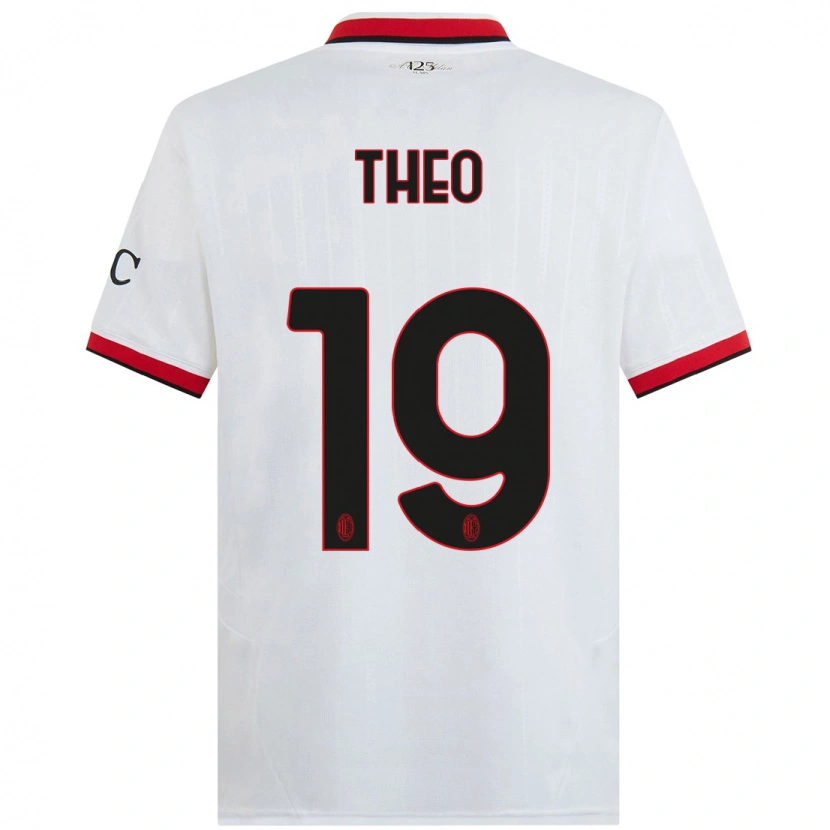 Danxen Dame Theo Hernández #19 Hvit Svart Rød Bortetrøye Drakt Trøye 2024/25 Skjorter T-Skjorte