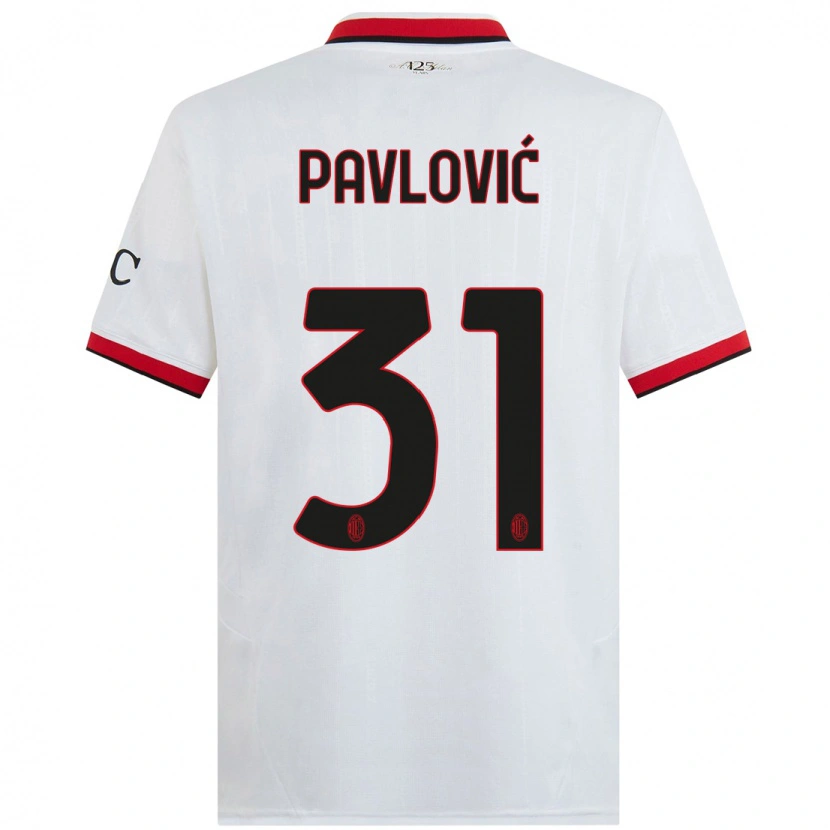 Danxen Dame Strahinja Pavlović #31 Hvit Svart Rød Bortetrøye Drakt Trøye 2024/25 Skjorter T-Skjorte