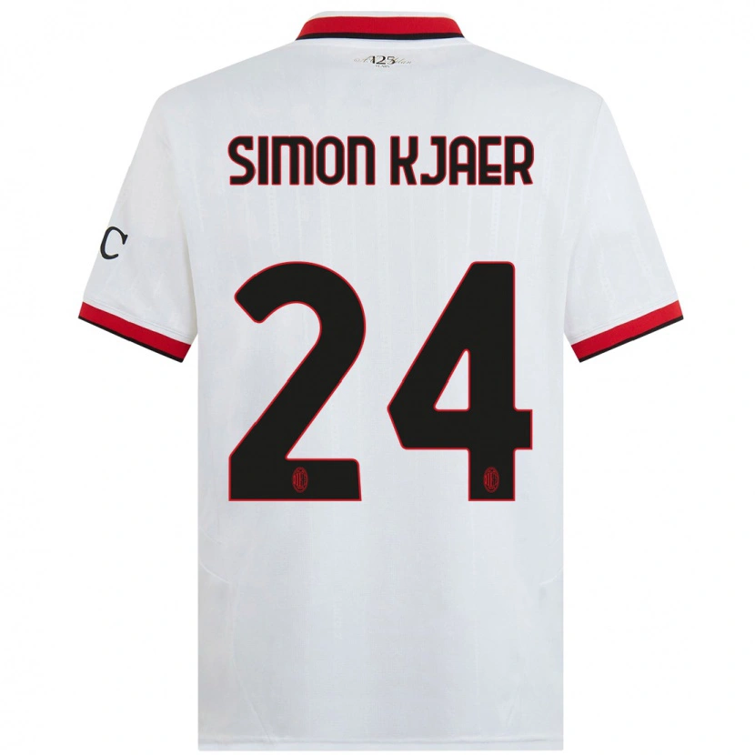 Danxen Dame Simon Kjaer #24 Hvit Svart Rød Bortetrøye Drakt Trøye 2024/25 Skjorter T-Skjorte